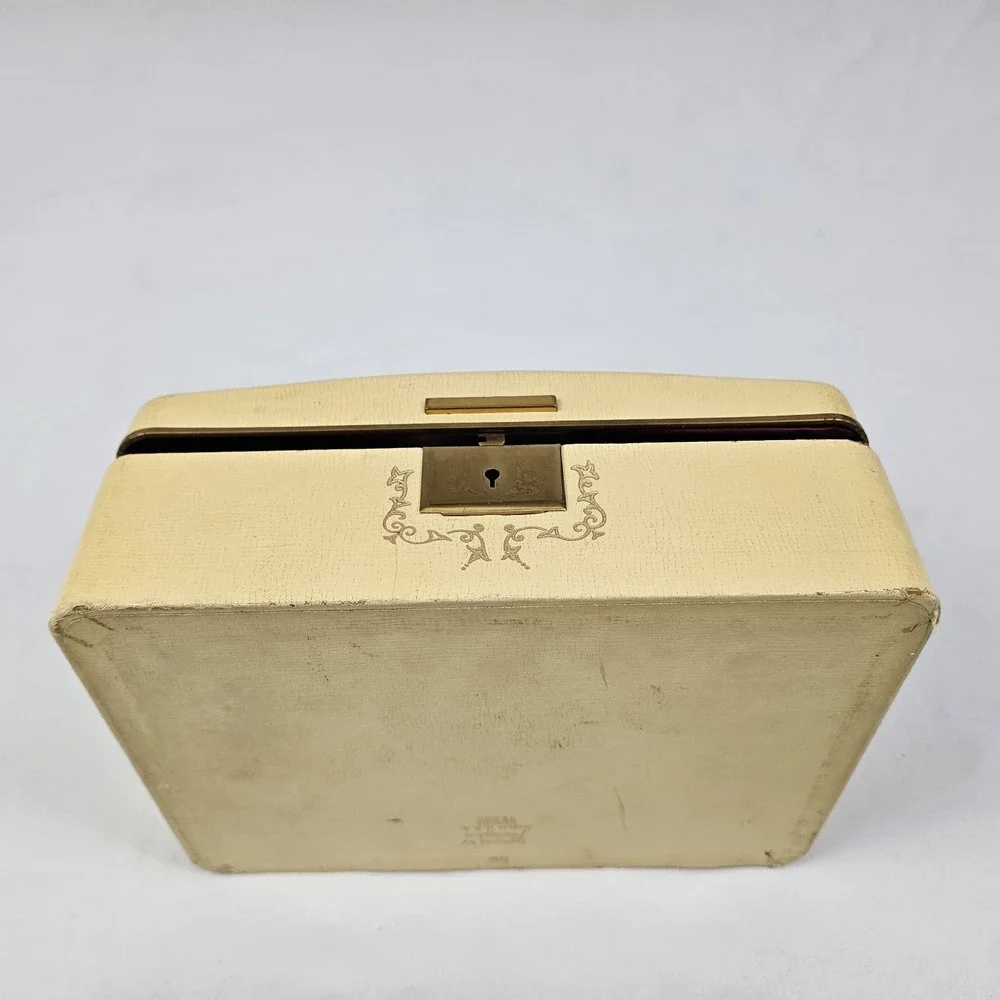 Vintage Jewelry Box Gold Embossed Faux Leather Farrington 50's Boho MCM
